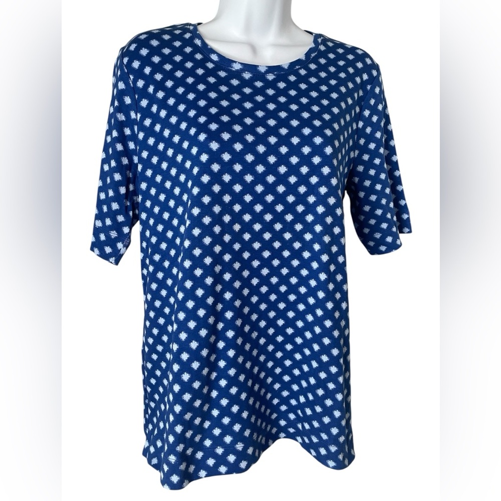 Chico's Blue and White Pattern Pima Cotton Blend Short Sleeve Tee L